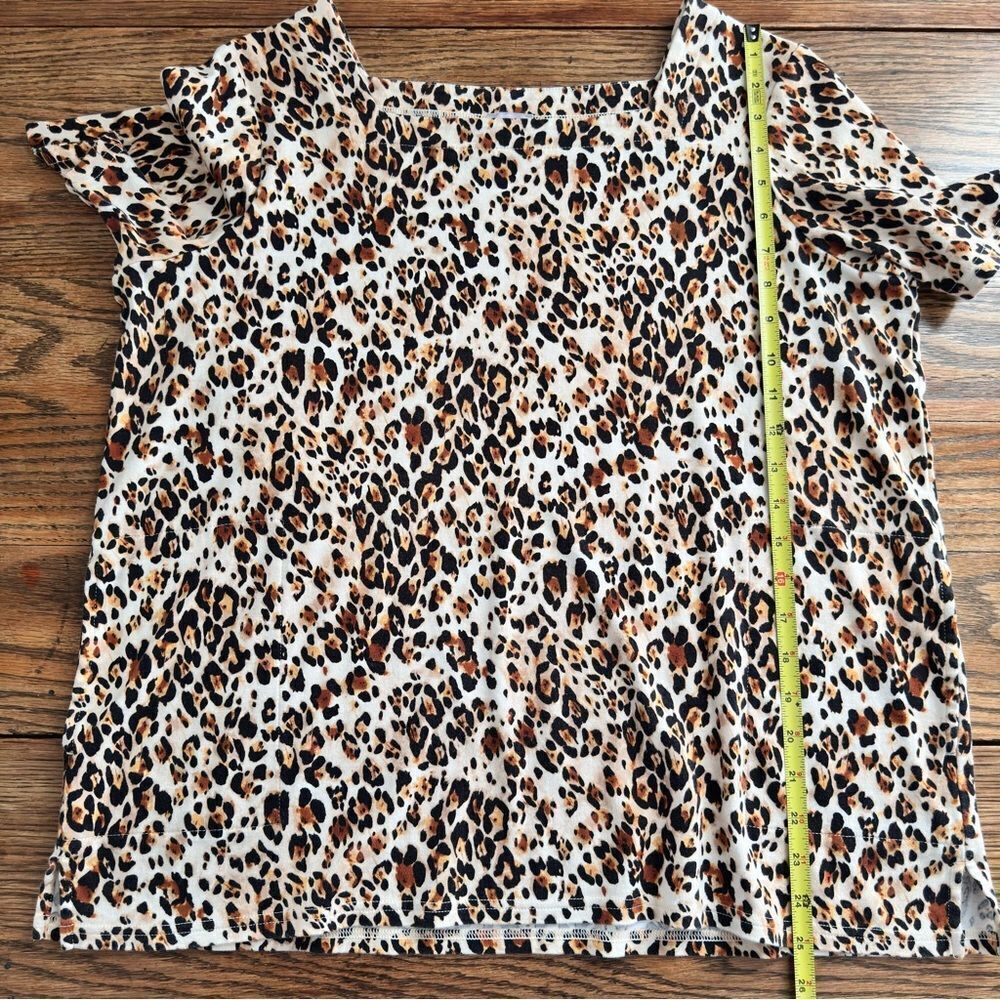 Chico’s Leopard Print Square Neck Short Sleeve‎ Top Women’s Sz L Petite (2P) - Picture 5 of 8
